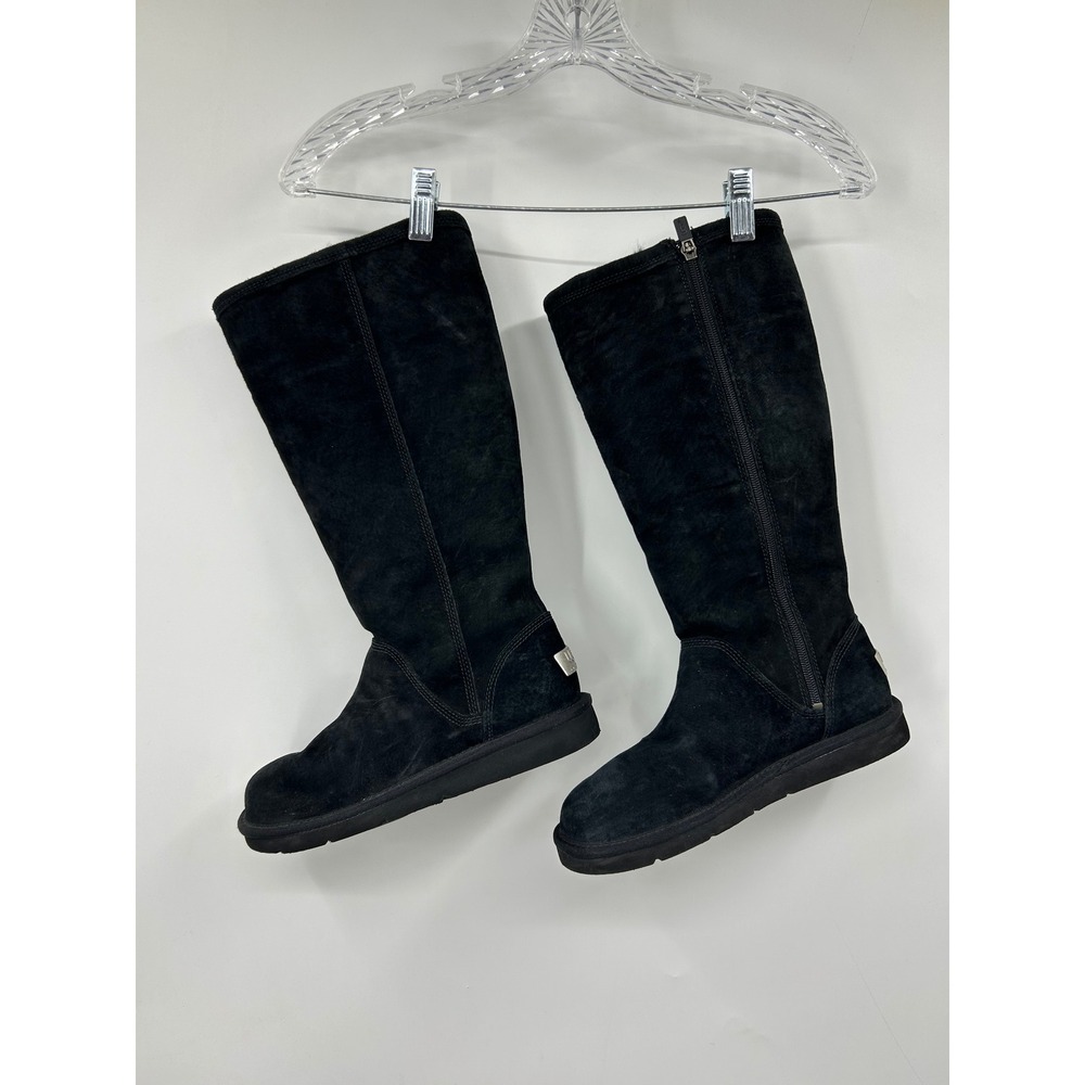 UGG Australia Kenley Black Suede Sheepskin Tall Boots Womens 8